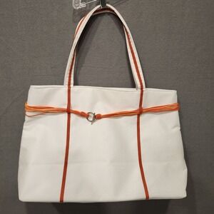 Clarins Tote Bag White‎ with Orange Accents